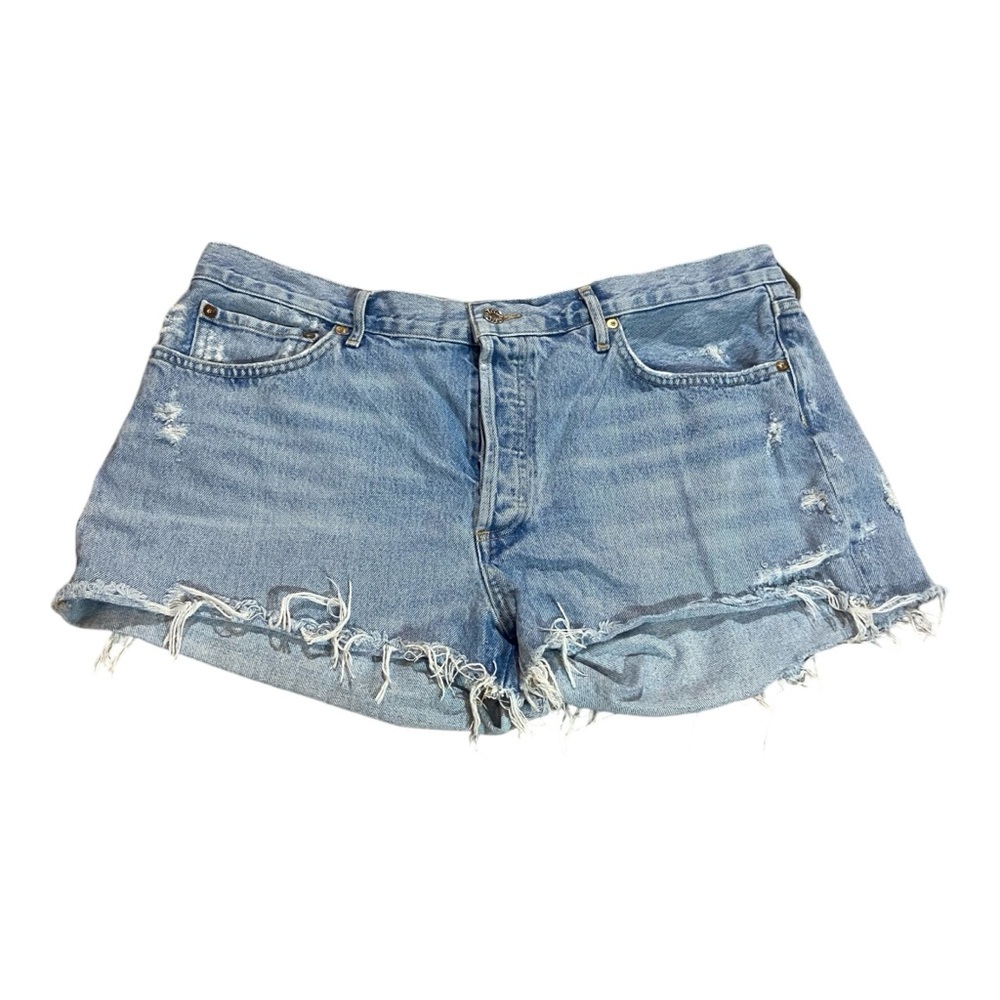 Agolde Light Blue Distressed Denim Jean Shorts
